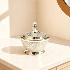 Brass Silver Plated Twin Bowl Set with Lids And Tray (3 Inch)