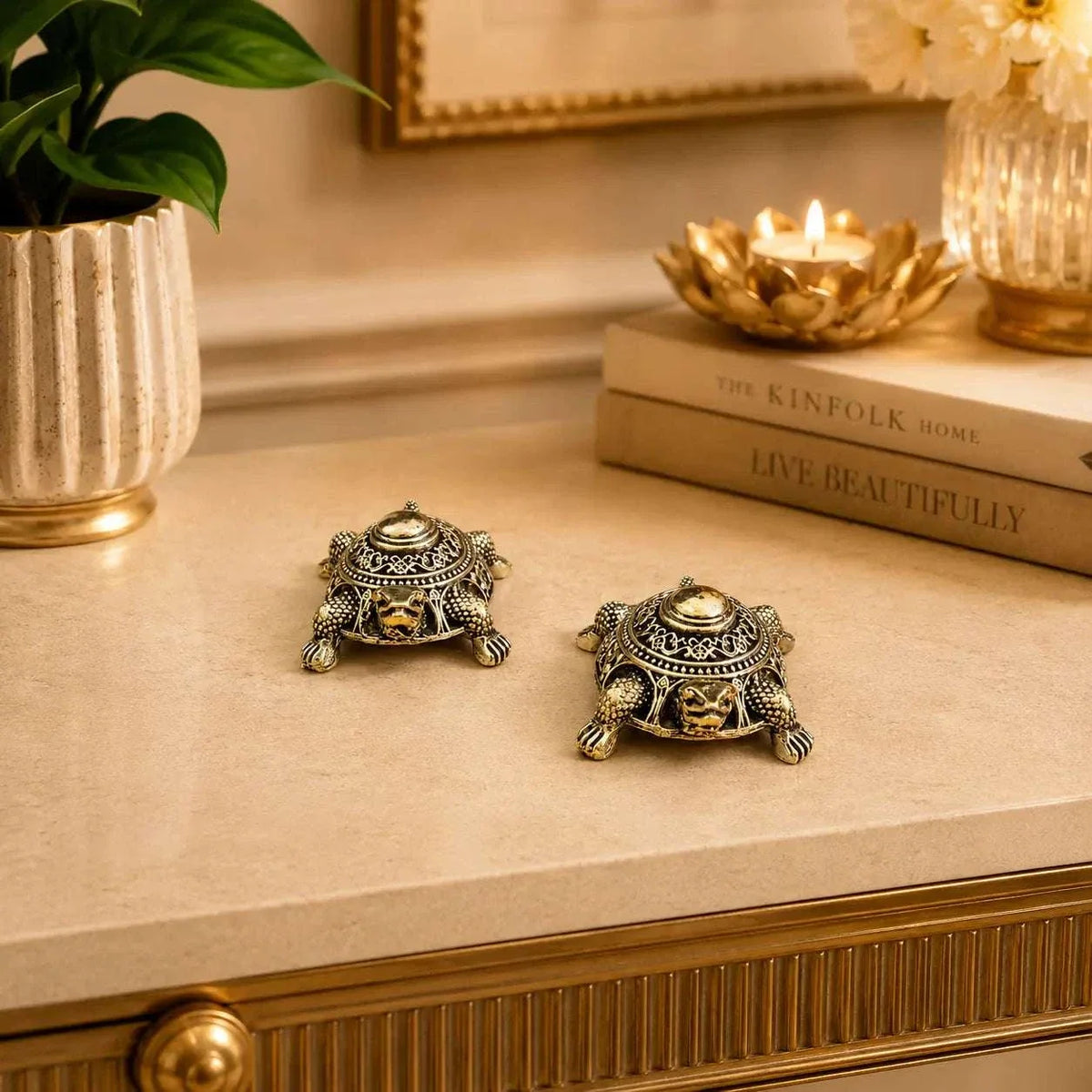 Brass Lightweight Tortoise Vastu/Feng Shui Pair (0.5 Inch)