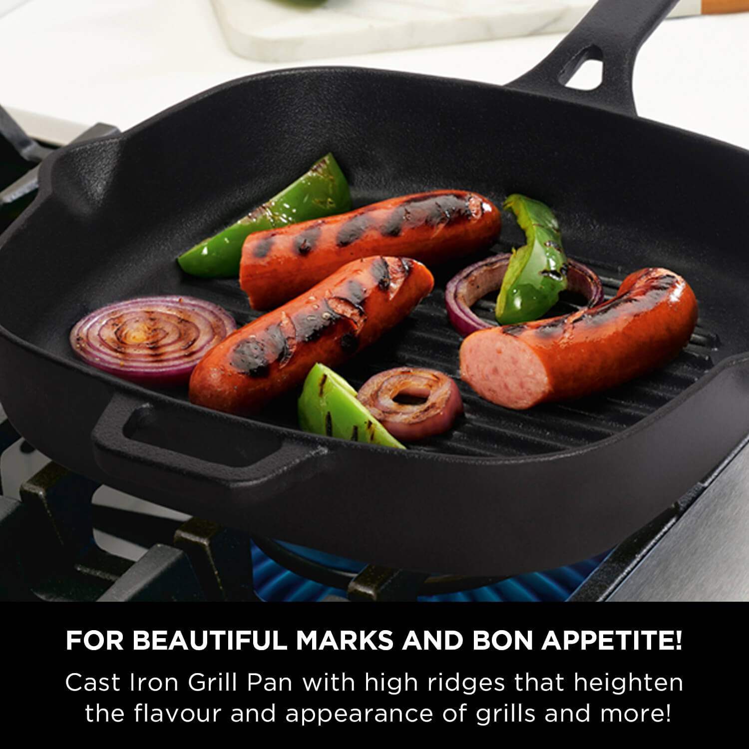 Meyer Pre-Seasoned Cast Iron 2 pcs Set (25cm Grillpan + 20cm Frypan/Skillet)