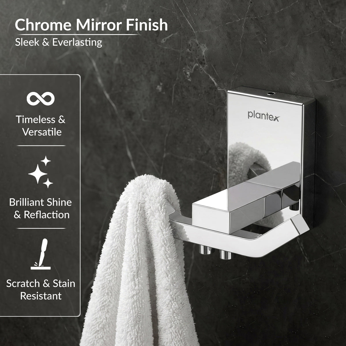 Plantex 304 Grade Stainless Steel Robe Hook/Towel Hanger/Cloth Hanger for Bathroom/Bathroom Accessories - Crystal (1405-Chrome)-5