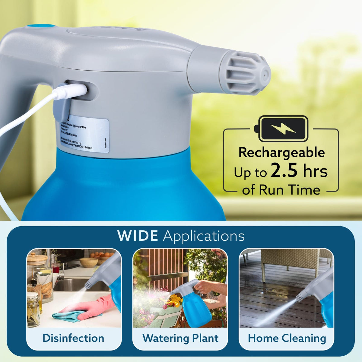 AGARO Elite 2L Electric Sprayer Bottle, Automatic Watering of Indoor/Outdoor Plants, Rechargeable, Power Sprayer with Adjustable Spout for Garden, Fertilizing, Cleaning-3