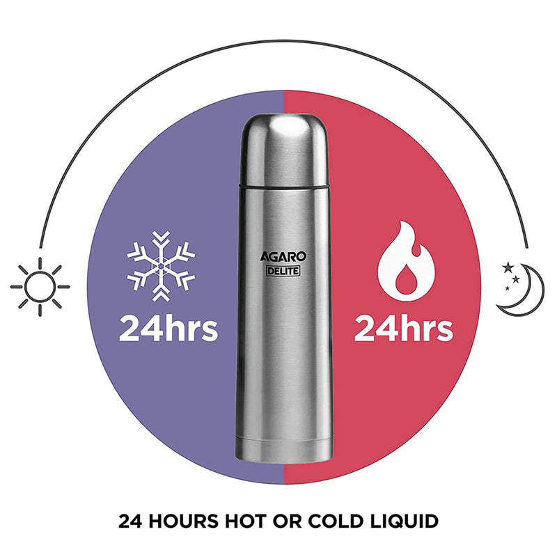 AGARO Delight Stainless Steel Vacuum Flask, 500ML, Hot & Cold Up to 24 Hours, Double Walled Vacuum Insulated, Copper Coating Insulated, Flip top Lid, Leak Proof, Grey.-3