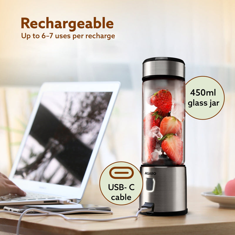 AGARO Galaxy Portable Blender, For Smoothie And Juices, Portable Hand Blender For Kitchen, USB Rechargeable Fruit Juicer