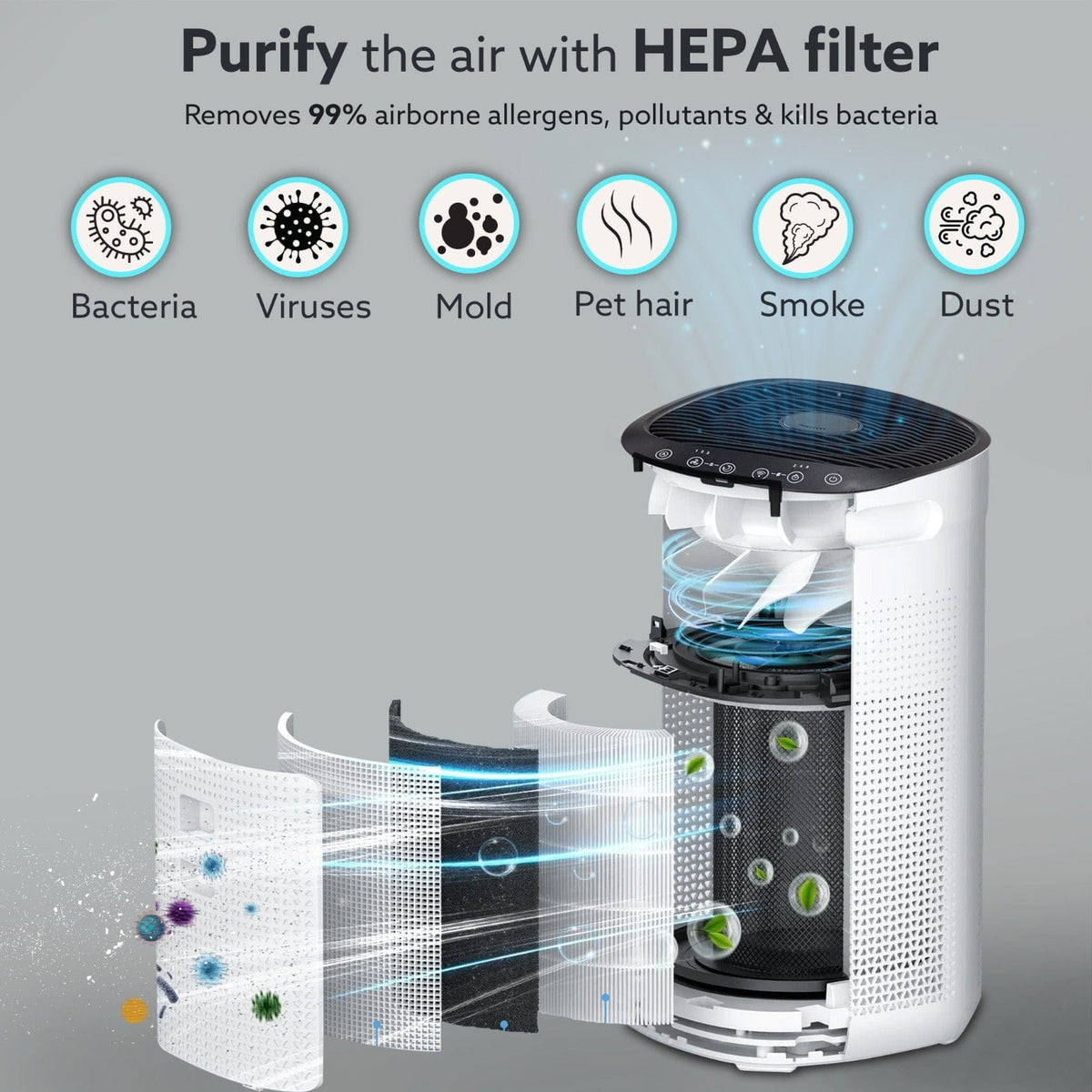 AGARO Royal HEPA Filter High performance, Traps 99% Dust, Bacteria, Allergens and Pollutants