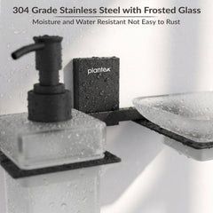 Plantex 304 Grade Stainless Steel Glass Soap Dish with Tumbler Holder/Soap Stand/Bathroom Accessories - Crystal (Black) (Model APS-1516)-3