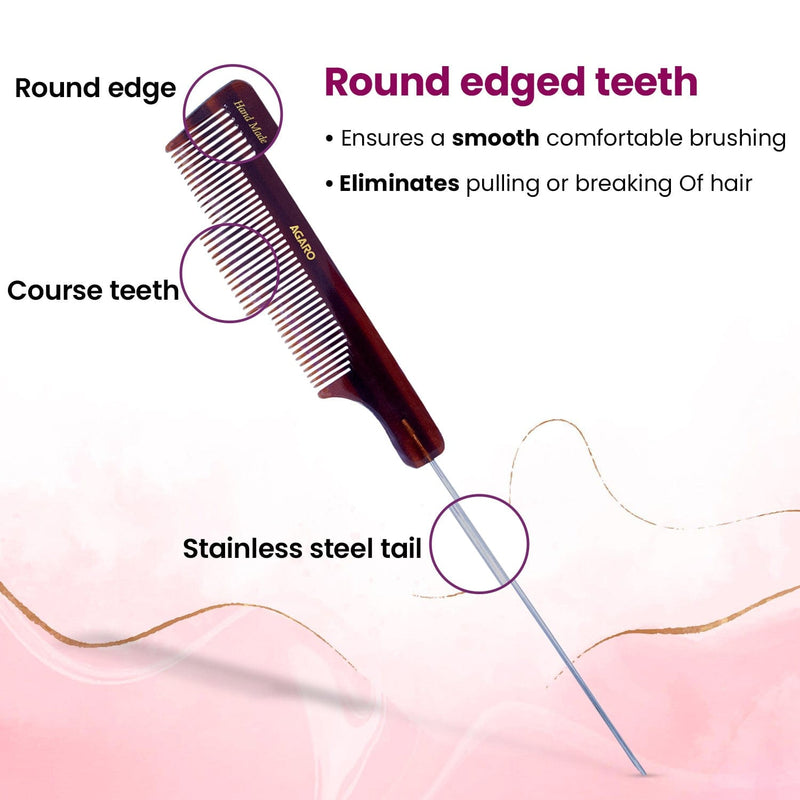 AGARO Hand Made Cellulose Acetate Comb HMC74, All Fine Tooth Dressing Comb, Smooth Rounded Teeth, Hair Styling, Hair Bru