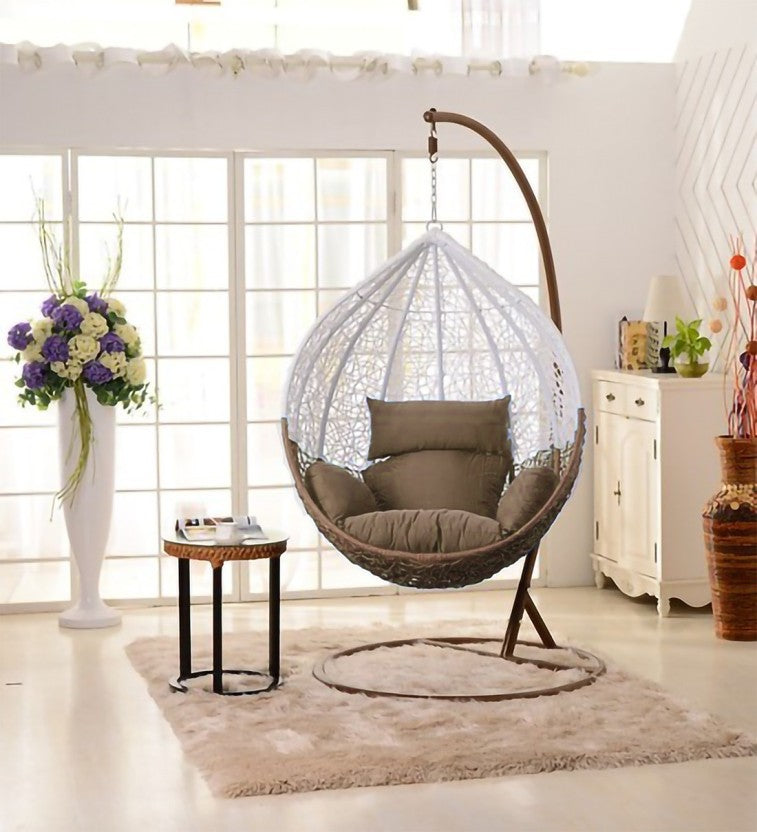 Luoni Single Seater Hanging Swing With Stand For Balcony , Garden Swing (White)