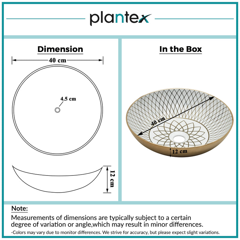 Plantex Table Top Wash Basin For Bathroom/Designer Ceramic Basin/Countertop Vessel Sink Basin - Indo-European Collection (NC-664, 16 x 16 x 5 Inch)-2