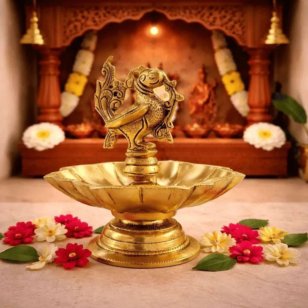 Brass Peacock Eight Petal Diya (5.5 Inch)