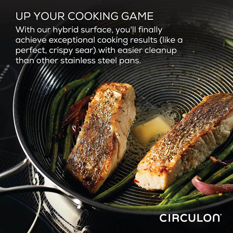Circulon Clad Stainless Steel Saucepan with Glass Lid and Hybrid SteelShield and Nonstick Technology, 16cm, Silver