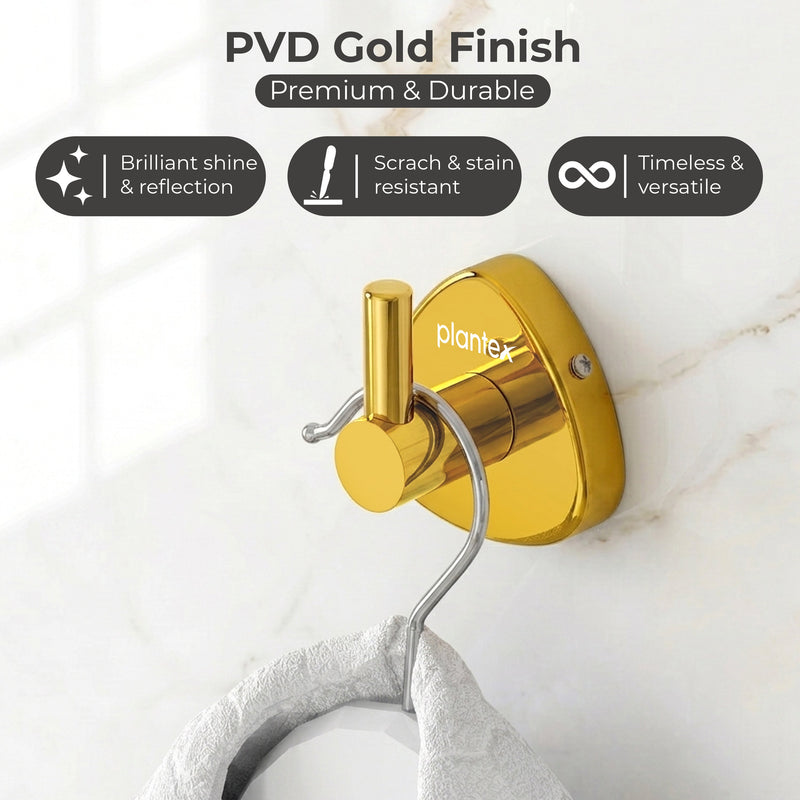 Plantex J4 Stainless Steel Clothes Hanger for Wall/Hangers for Bathroom/Robe Hook/Bathroom Accessories (PVD Gold Finish) Angel-3