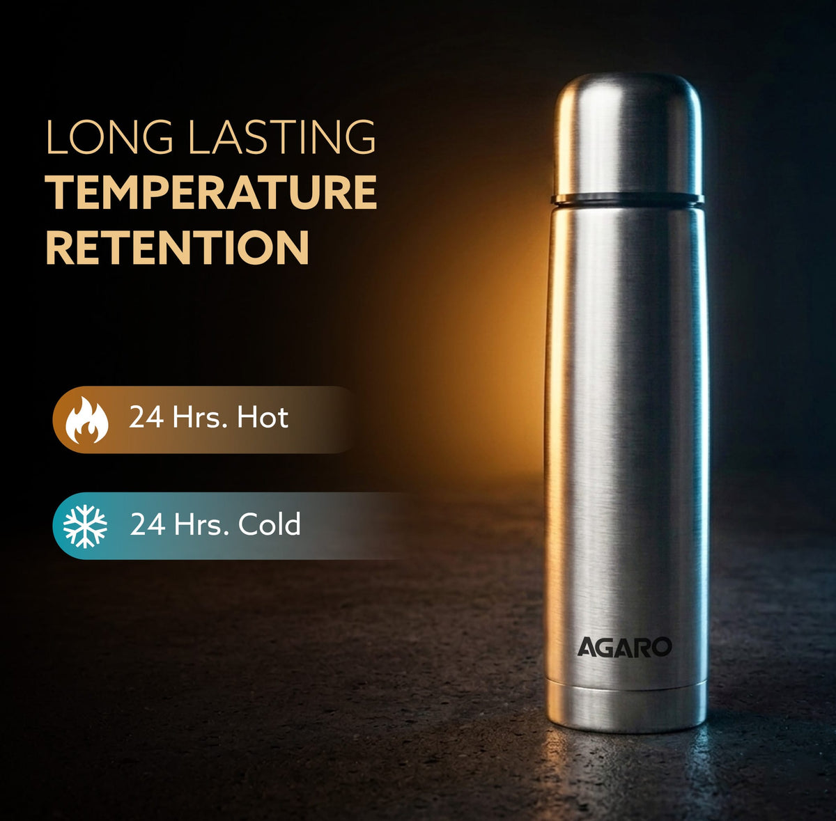 AGARO Delite Stainless Steel Flask with Bag, 1000ml, Up to 24 Hrs Hot & Cold, ISI Certified, Triple Vacuum Insulated, Le