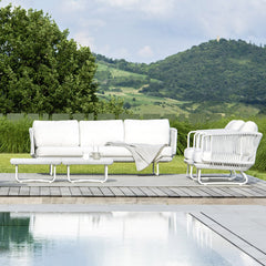 Astor Outdoor Garden Balcony Sofa Set 3 Seater , 2 Single Seater and 1 Center Table Set Braid & Rope (Grey-Off White)