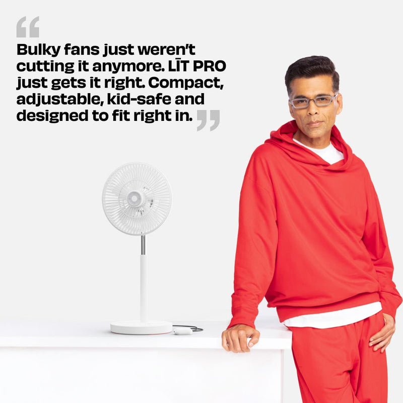 Rechargeable Table Fan with ProLift™ Adjustable Stem and Mood Light | LĪT PRO