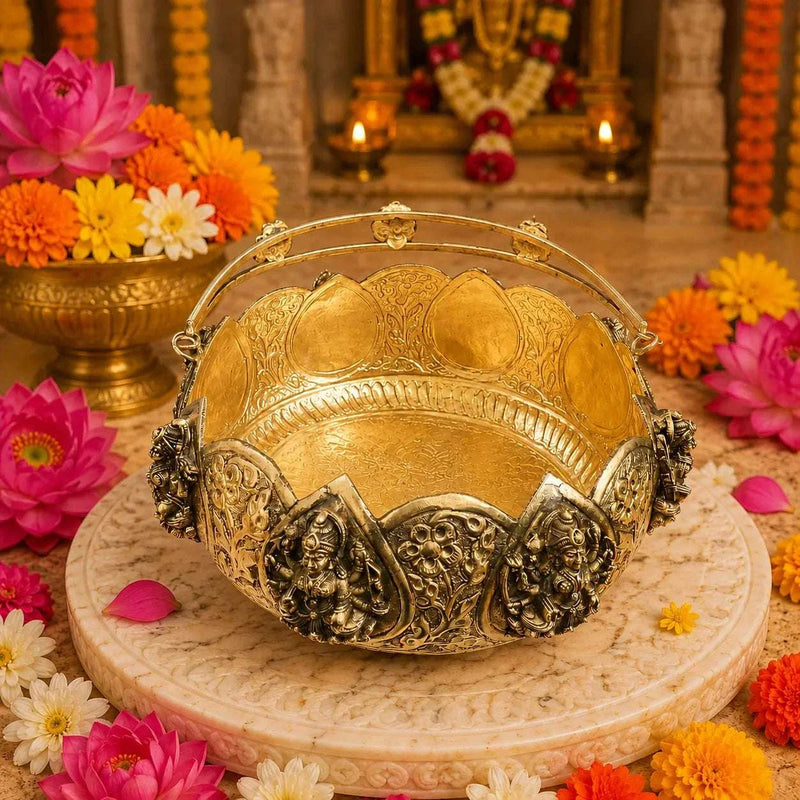 Brass Ashtalakshmi Basket With Handle And Leg (3.5 Inch)