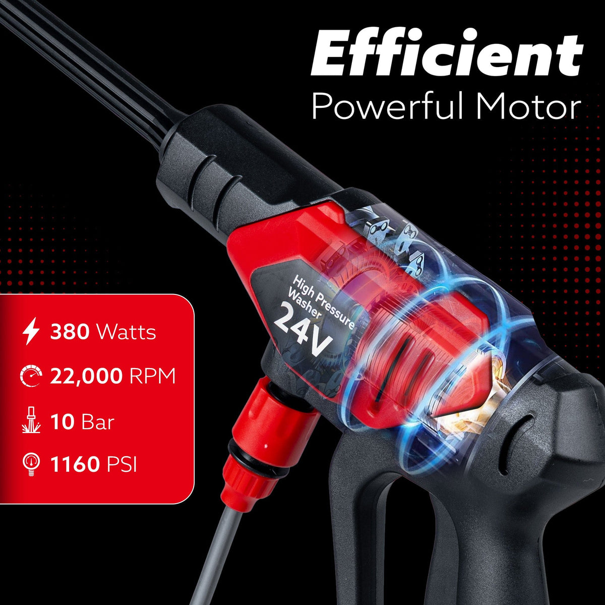 AGARO Marvel Cordless High Pressure Washer Gun | 24V Rechargeable Battery (2 x 1500mAh) | 110–240V | 10 Bar | 6-in-1 Adj