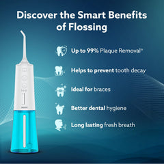 AGARO Galaxy Oral Irrigator, Portable, Cordless, Rechargeable, 3 Cleaning Modes, 6 Pressure Levels in Each Mode, IPX7 Waterproof, 230ml Water tank, Flossing at Home & Travel, White & Blue-3