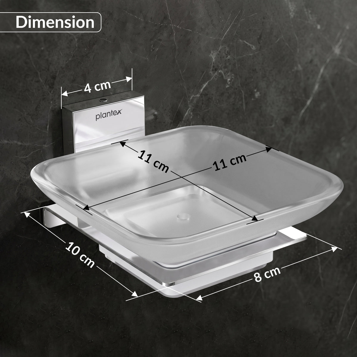 Plantex 304 Grade Stainless Steel Soap Dish/Glass Soap Holder/Soap Storage for Bathroom/Bathroom Accessories - Crystal (Chrome)-2