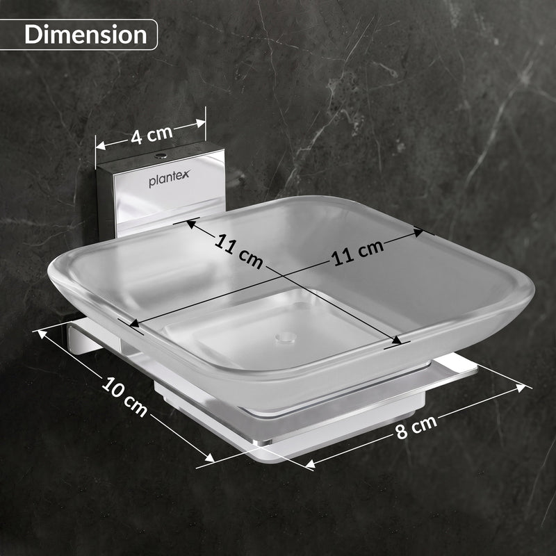 Plantex 304 Grade Stainless Steel Soap Dish/Glass Soap Holder/Soap Storage for Bathroom/Bathroom Accessories - Crystal (Chrome)-2