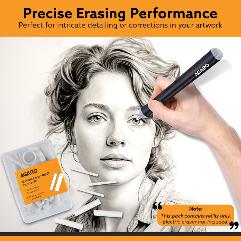 AGARO Electric Eraser Refill Pack of 70, 2.3mm & 5mm Eraser, Sketching, Drawing, Portrait Shading