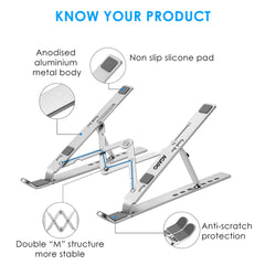 AGARO LS1821 Foldable Laptop Stand, 7 Adjustable Levels, Non Slip Silicone Pads, Aluminium Built, Laptop, Tablet, Books (Silver)-3