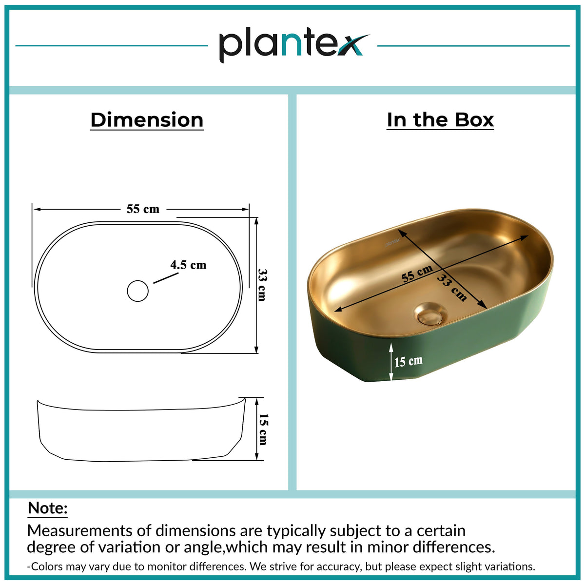 Plantex Designer Wash Basin for Bathroom/Ceramic Table Top Washbasin/Countertop Vessel Sink Basin - (Green Gold, 22 x 13 x 6 Inch)-2