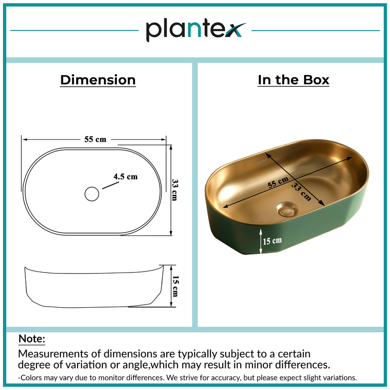 Plantex Designer Wash Basin for Bathroom/Ceramic Table Top Washbasin/Countertop Vessel Sink Basin - (Green Gold, 22 x 13 x 6 Inch)-2