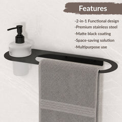 Plantex Stainless Steel Napkin Ring with Soap Dispenser for Bathroom/Bathroom Towel Hanger for Wall/Towel Ring Bathroom Accessories - Pack of 1 (Black)-5