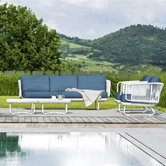 Astoir Outdoor Garden Balcony Sofa Set 3 Seater , 2 Single Seater and 1 Center Table Set Braid & Rope (Grey-Blue)