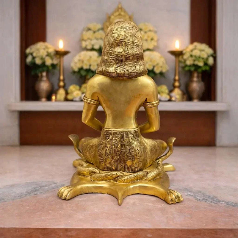 Brass Saint Gorakhnath Statue Sitting On Naag And Lion (14 Inch)