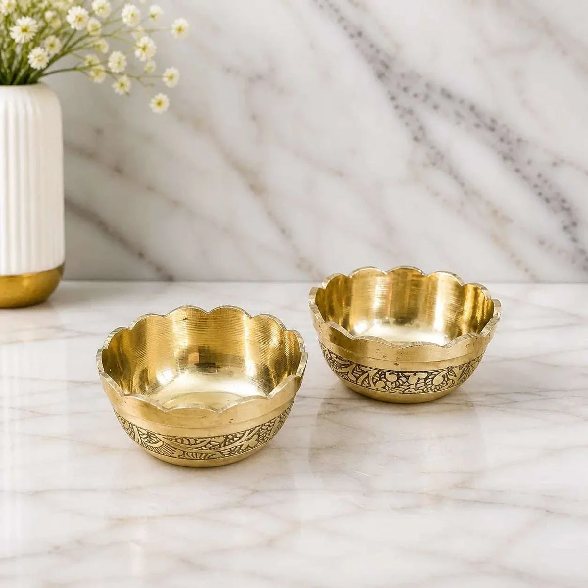 Brass Embossed Design Prasad Bowl Set (1 Inch)