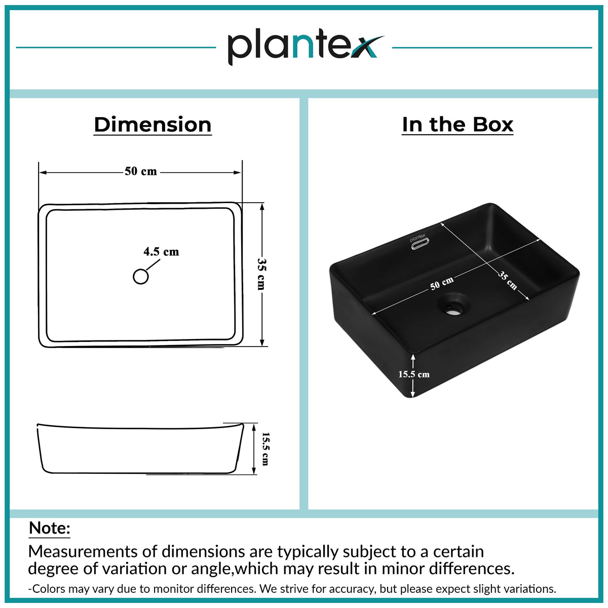 Plantex Basin for Bathroom/Ceramic Washbasin/Rectangle Table Top Wash Basin/Counter Top Basin for Home/Hotel - (Matt Black)-2