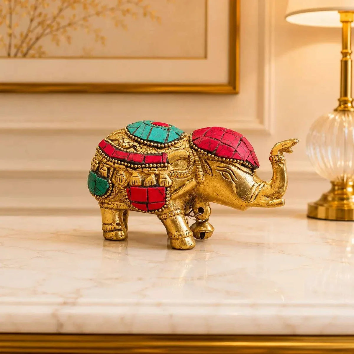 Brass Stone Work Elephant Statue