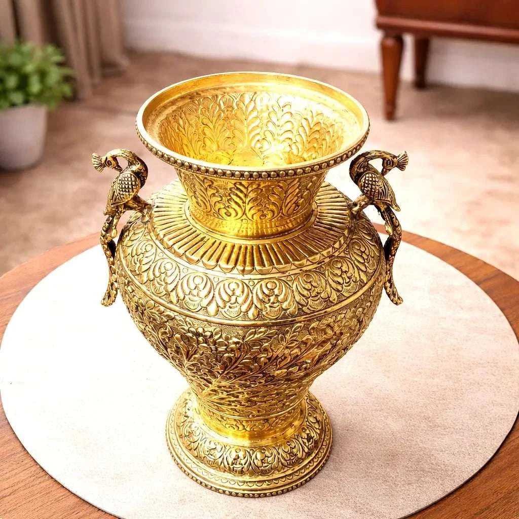 Brass Peacock Flower Vase / Planter Pot (11 Inch)