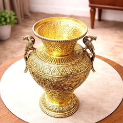 Brass Peacock Flower Vase / Planter Pot (11 Inch)