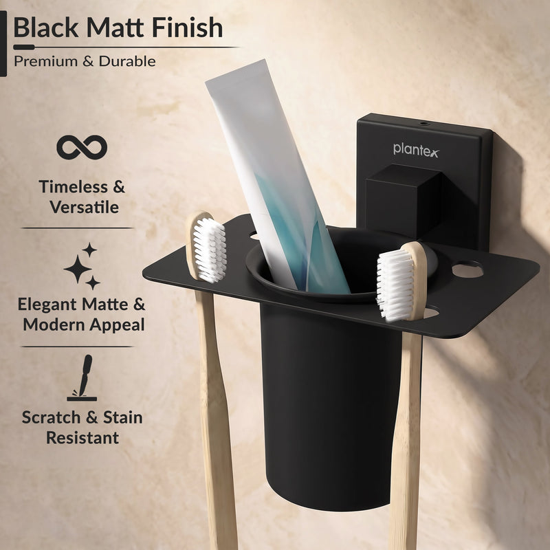 Plantex Tumbler Holder for Bathroom/Stainless Steel Toothpaste Holder/Toothbrush Holder/Bathroom Accessories - Pack of 1 (Black)-5