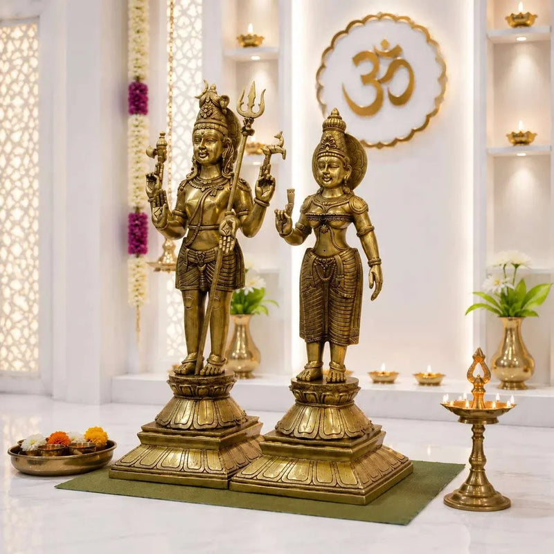 Brass Standing Shiva Parvati Idol Set (34 Inch)