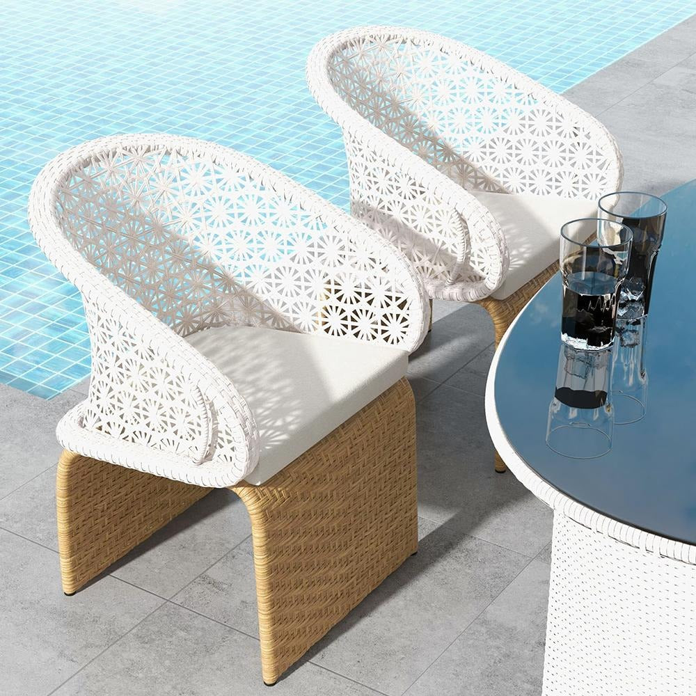Homela Outdoor Patio Seating Set 4 Chairs and 1 Table Set (Tan + White)