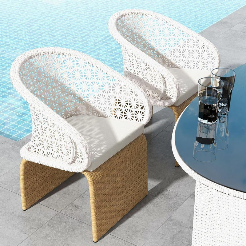 Homela Outdoor Patio Seating Set 4 Chairs and 1 Table Set (Tan + White)