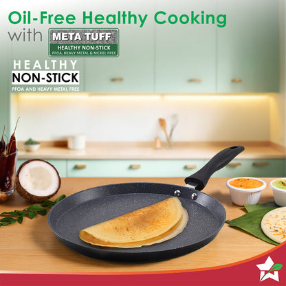 Duralite Die-cast 28 cm Dosa Tawa | 5 Layer Healthy Duramax Non-Stick Coating | Soft Touch Handle | Pure Grade Aluminium | PFOA Free | 2 Year Warranty | Grey