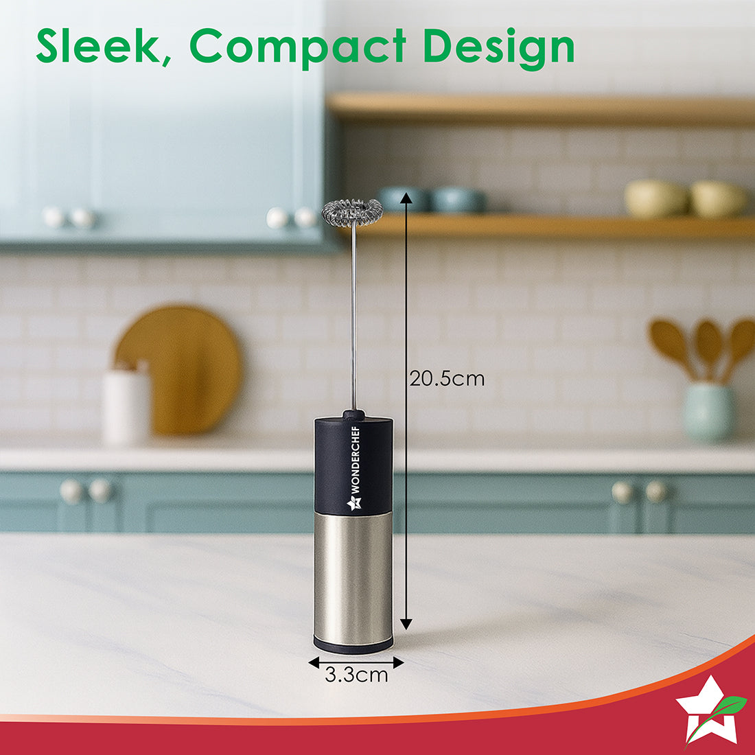 Wonderchef Regalia Milk Frother | Rich and Creamy Froth in Seconds | Stainless Steel Body & Whisk | AA Battery Operated 