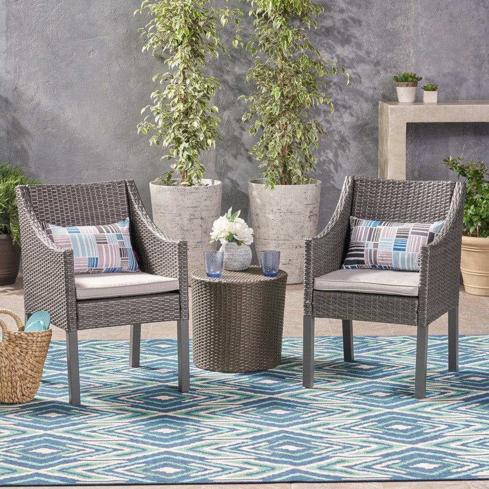 Aroo Outdoor Patio Seating Set 2 Chairs and 1 Table Set (Brown)