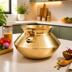 Brass Hammered Vintage Handi / Degchi with Lid (6.5 Inch)