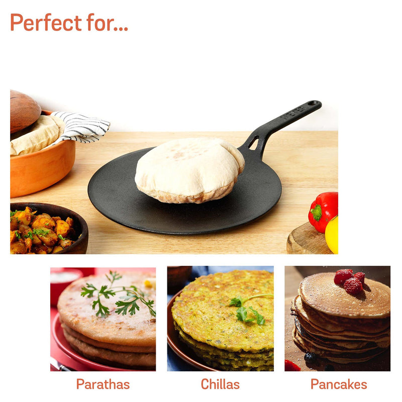 Meyer Pre-Seasoned Cast Iron Roti/Chapati Tawa 26cm, Black