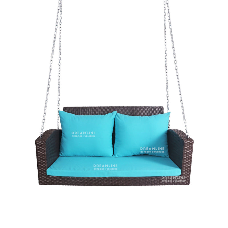 Jero Double Seater Hanging Swing Without Stand For Balcony , Garden Swing (Brown + Sky Blue)