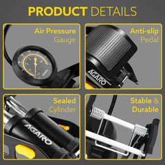 AGARO Foot Tyre Inflator, Double Cylinder Rapid Inflation, 160 PSI, High-Pressure Foot Air Pump with Integrated Gauge fo