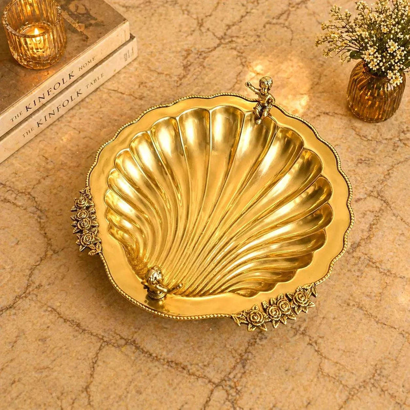 Brass Shell Shaped Decorative Serving Tray / Bowl (13 Inch)