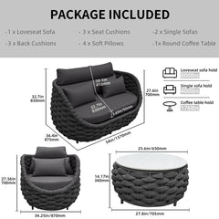 Oligon Outdoor Sofa Set 2 Seater, 2 Single seater and 1 Center Table (Dark Gery) Braided & Rope