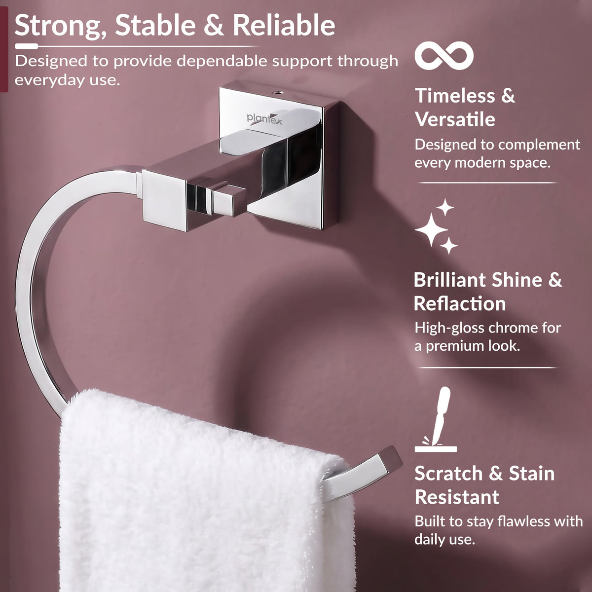 Plantex Aqua Heavy-Duty Stainless Steel Napkin Ring/Towel Ring/Napkin Holder/Towel Hanger/Bathroom Accessories (Chrome) - Pack of 1-3