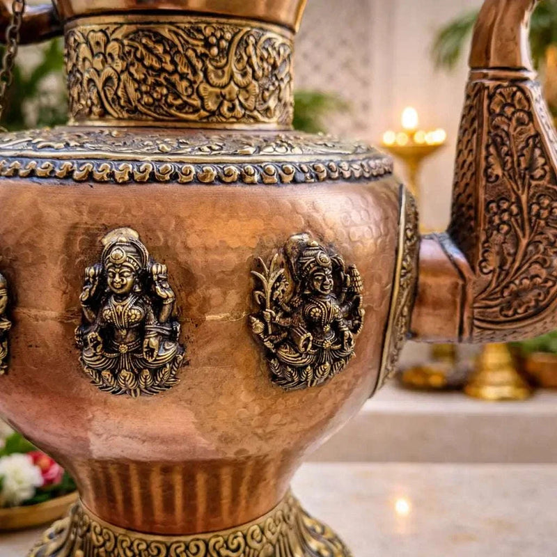 Copper Traditional Ashtalakshmi Kettle Pot (14.5 Inch)